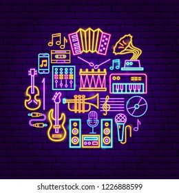 Music Neon Concept. Vector Illustration of Sound Promotion.