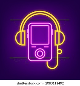 Music neon icon in flat style. Music, voice, record icon. Vector stock illustration