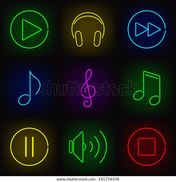 Music Neon Icons Set Play Buttons Stock Vector Royalty Free