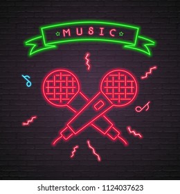 Music Neon Light Glowing vector Illustration Microphone Symbol