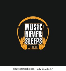 La música nunca duerme del arte vectorial, diseño de camisetas