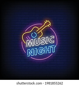 Music Night Neon Signs Style Text Vector