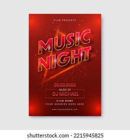 Music Night Party Flyer Design With Lights Effect And Event Details In Red Color.