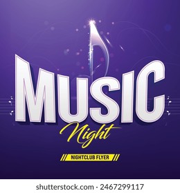 Music Night party vector illustration, flyer design for music night, night dance party music night poster template,electro style concert disco club party event flyer invitation