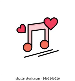 Music Node, Node, Lyrics, Love, Song  Flat Color Icon. Vector icon banner Template. Vector Icon Template background