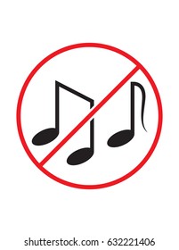 Music not allowed black red and white vector sign