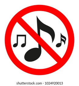 Music not allowed red and white vector sign
