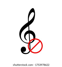 music not allowed sign vector.  No music sign isolated on white background vector illustration.
