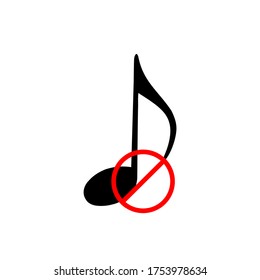 music not allowed sign vector.  No music sign isolated on white background vector illustration.
