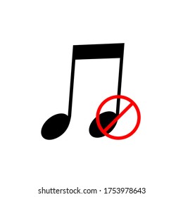 music not allowed sign vector.  No music sign isolated on white background vector illustration.