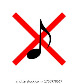 music not allowed sign vector.  No music sign isolated on white background vector illustration.