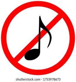music not allowed sign vector.  No music sign isolated on white background vector illustration.
