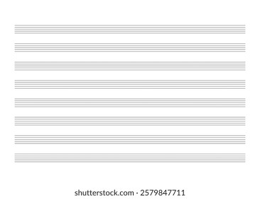 Music Notation Blank Sheet, Horizontal Format