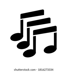 Music notation icon in black color. Illustration of a music symbol. Classic melody sign in flat design. Silhouette of a chord icon. Key notes for piano and guitar. Vector illustration