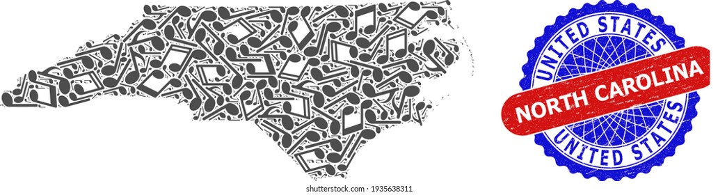 Notation Muster für North Carolina State Map und Bicolor Distress Seal