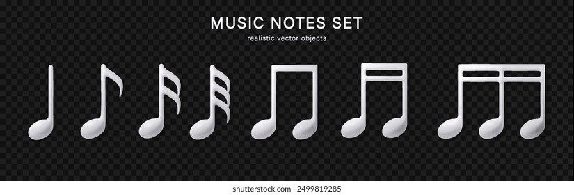 Music note 3d realistic for music concept design isolated. Vector realistic white note symbols