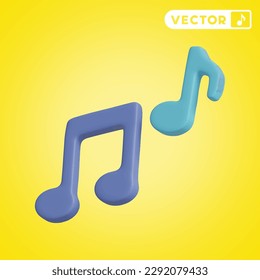 music note 3D vector icon set, on a yellow background