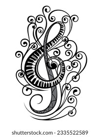 Music note abstract. Music note. Black G-clef and music notes isolated vector illustration 