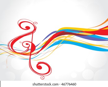 music note with abstract rainbow wave lien background,vector,illustration