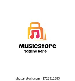 music note with bag store logo icon vector template