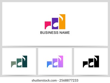 Music Note Bar Chart Graph Logo Design