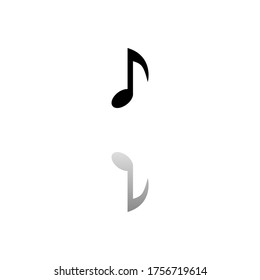 Music note. Black symbol on white background. Simple illustration. Flat Vector Icon. Mirror Reflection Shadow. Can be used in logo, web, mobile and UI UX project