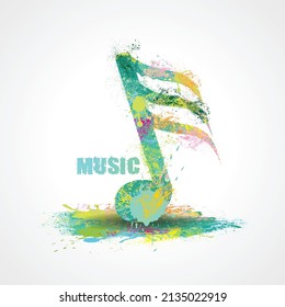 Music note with bright blots, abstract musical background. Vector illustration.