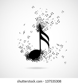 Music note with burst effect, vector illustration