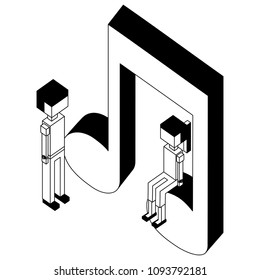 music note with children isometric icon