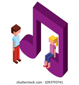 music note with children isometric icon