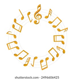 Music note circle 3d vector background. Round border of audio song notation sheet. Curved lines, abstract sound symbol, treble clef staff. Karaoke score, simple melody recording isolated illustration