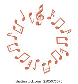 Music note circle 3d vector background. Round border of audio song notation sheet. Curved lines, abstract sound symbol, treble clef staff. Karaoke score, simple melody recording isolated illustration