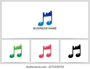 Music Note City Skyline Silhouette Logo Design