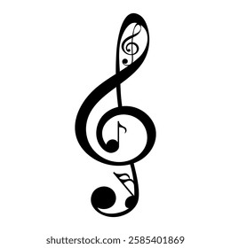 Music note clef, key, isolated vector illustration.