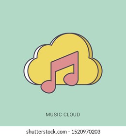 Music note cloud sound silhouette icon. solid color with outline concept.