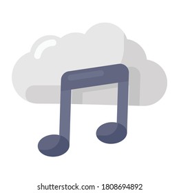 Music note with cloud, vector design of cloud music in flat style 