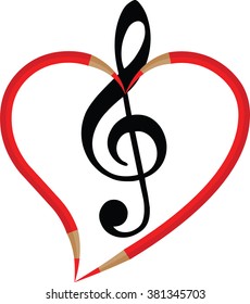 music note with color pencil heart shape icon