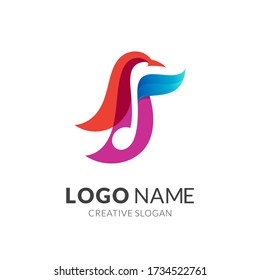 Music Note Colorful Logo Design, Musical Sound Vector Icon