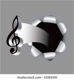 music note coming out of paper hole