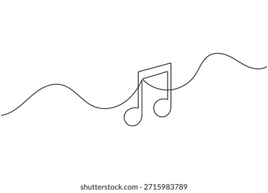 Desenho de linha contínua de nota musical, conceito de melodia e som.