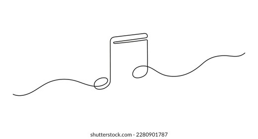 Music note, continuous one art line drawing. Music concept. Hand drawn doodle sketch. Vector illustration