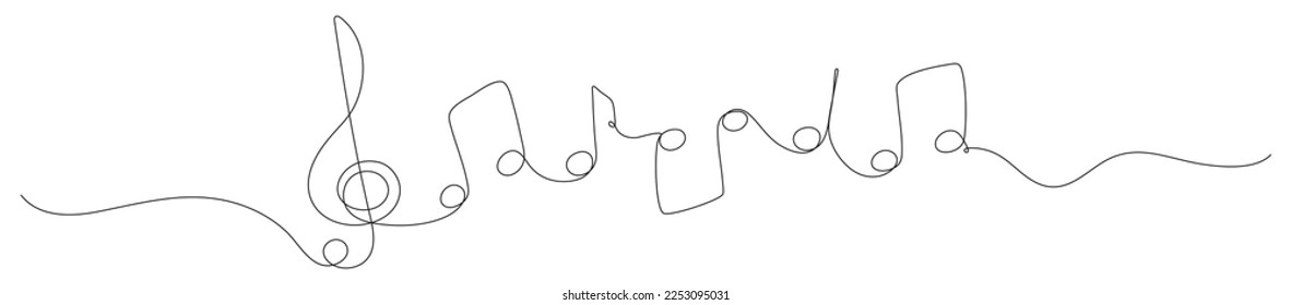 Music note continuous one line drawing. Linear melody composition elements. Vector isolated on white.