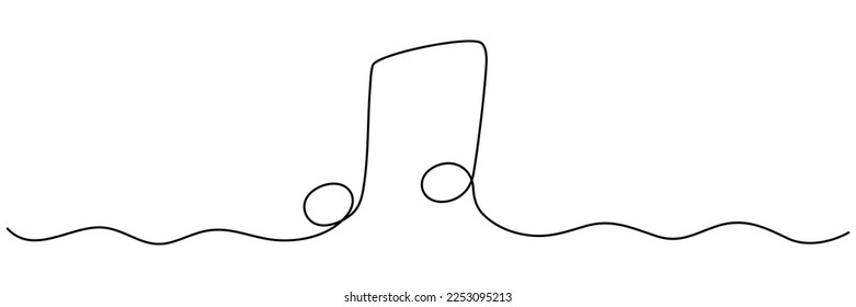 Music note continuous one line drawing. Vector isolated on white.