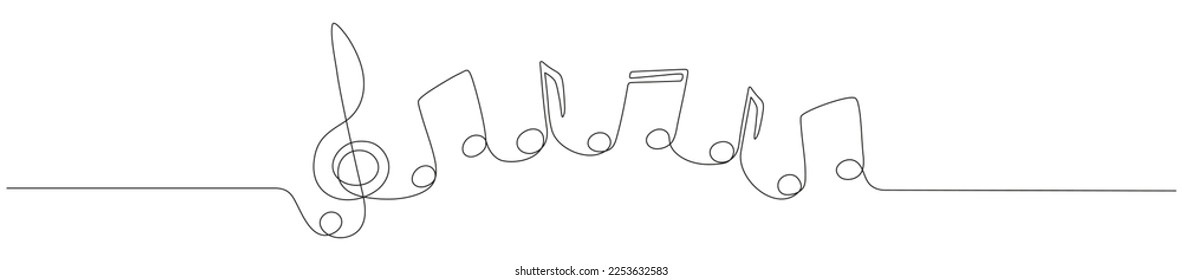 Music note continuous one line drawing. Linear melody composition elements. Vector isolated on white.