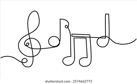 Music note continuous one line drawing illustration