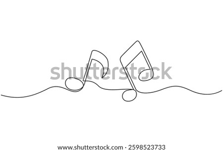 Music note continuous one line drawing vector illustration, Musical Note Continuous Line Art Illustration, Musicals line, Musical Note Continuous Line Icon.