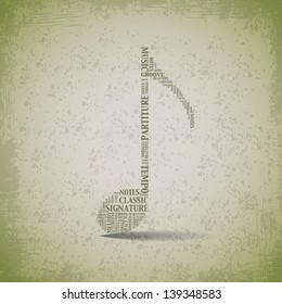 Music note created from words - illustration