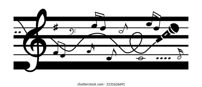 Dekorative Rahmenlinie für die Musik-Note Hinweise und Mikrofon-Silhouetten.