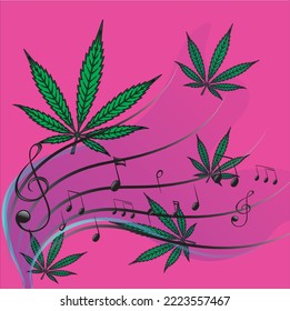 Elemento de diseño de notas musicales en el concepto de cannabis cbd de estilo doodle