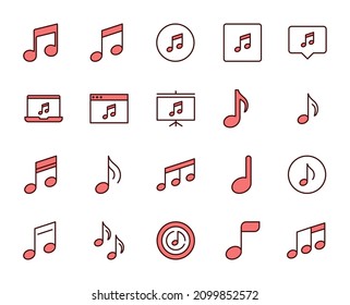 Music note design icons set. Thin line vector icons for mobile concepts and web apps. Premium quality icons in trendy flat style. Collection of high-quality color outline logo